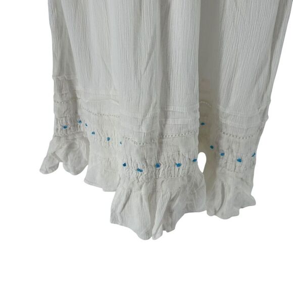 220 Hickory Maxi Dress White Off The Shoulder Turquoise Bead Size S Ruffle Crepe - Picture 7 of 12